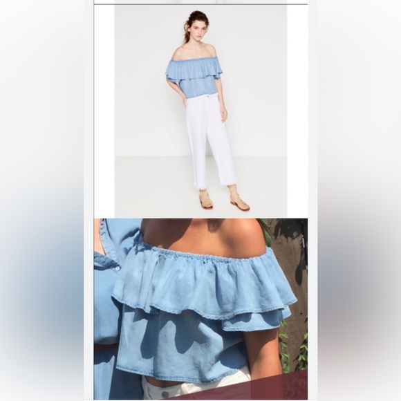Chambray Off the shoulder top with ruffle - Picture 2 of 4